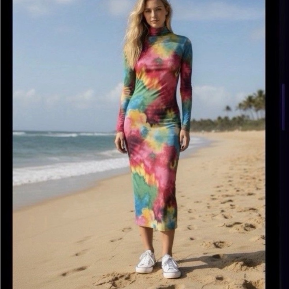 Free People AFRM XS Shailene Sheer Mesh Midi Dress Multicolor Watercolor